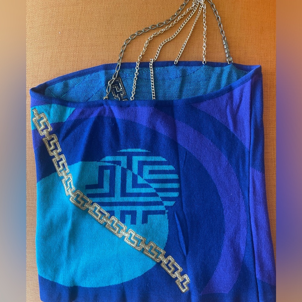 VINTAGE Blue with gold tone chain VERSACE JEAN COUTURE TOP